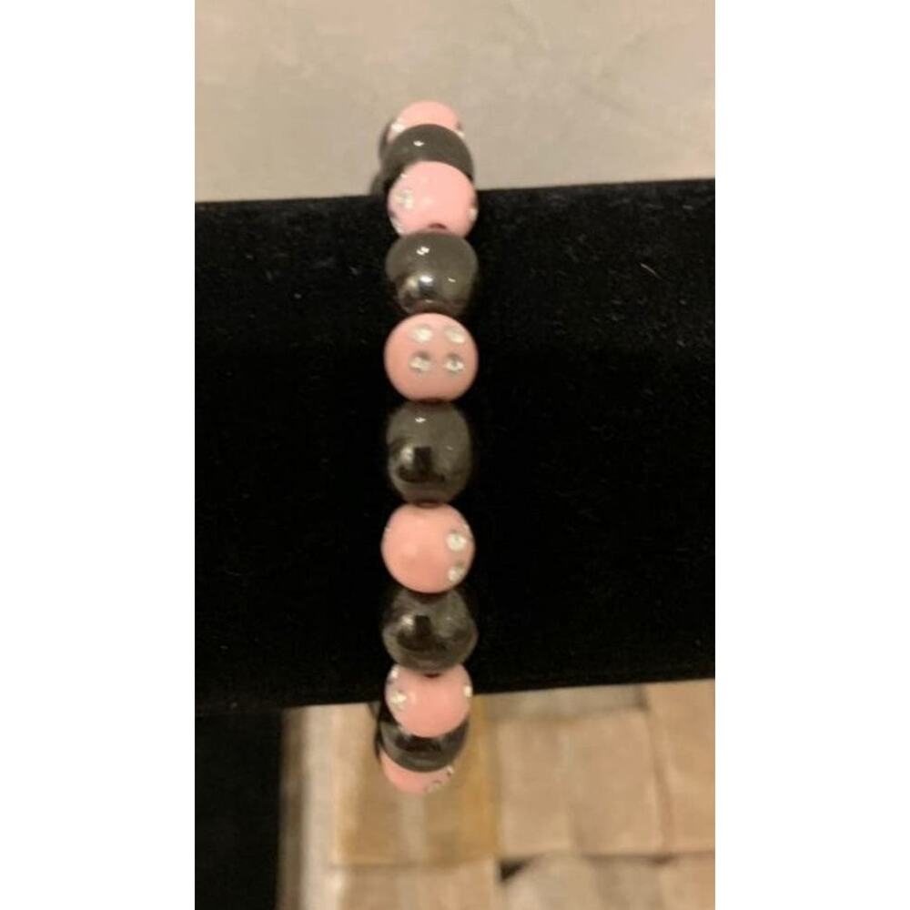 Magnetic Hermatite and‎ Iridescent Pink Bead Stretch Bracelet
